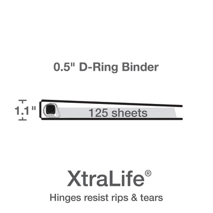Oxford - Carpeta de 3 anillas, anillos en D fáciles de abrir de 0.5 pulgadas, carpetas duraderas para la escuela y la oficina, cubiertas de carpeta, bisagra Xtralife, antiadherente, sin PVC, negro,