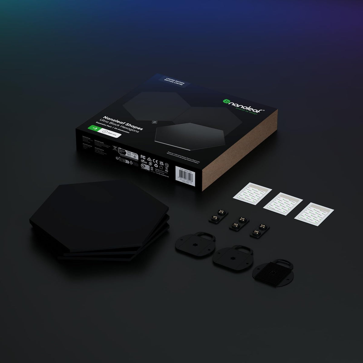 NANOLEAF SHAPES Hexagon Black 3-Pack Expansion Panels Only