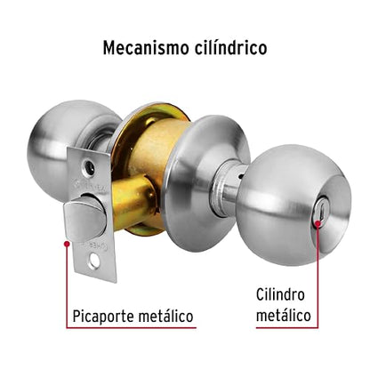 Hermex Basic BAL-CM-BP, Cerradura pomo, baño, cilíndrica, cromo mate
