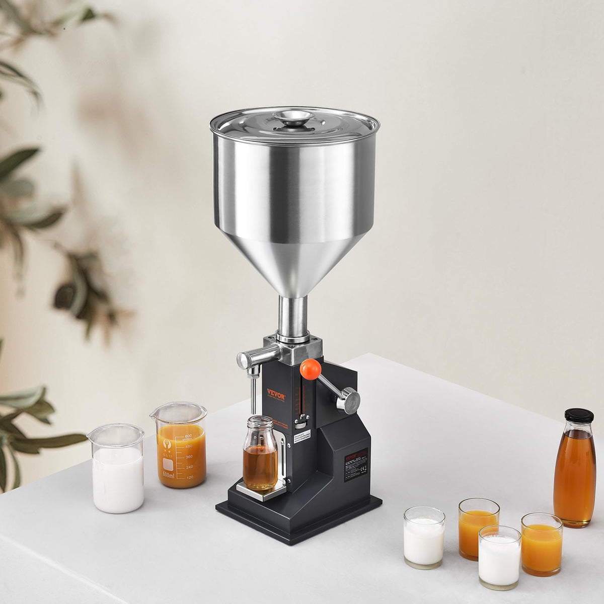VEVOR Máquina de llenado de líquidos de pasta manual, máquina de llenado de botellas ajustable de 5 a 100 ml, relleno líquido de acero inoxidable con tolva de 11,5 L para leche y agua, jugo de aceite