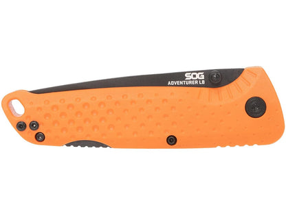 SOG Adventurer LB - Cuchillo plegable portátil ligero de 3 pulgadas, acero CRYO 5CR15MOV | Mango GRN | Mecanismo de bloqueo de espalda, color naranja y negro, paquete blíster
