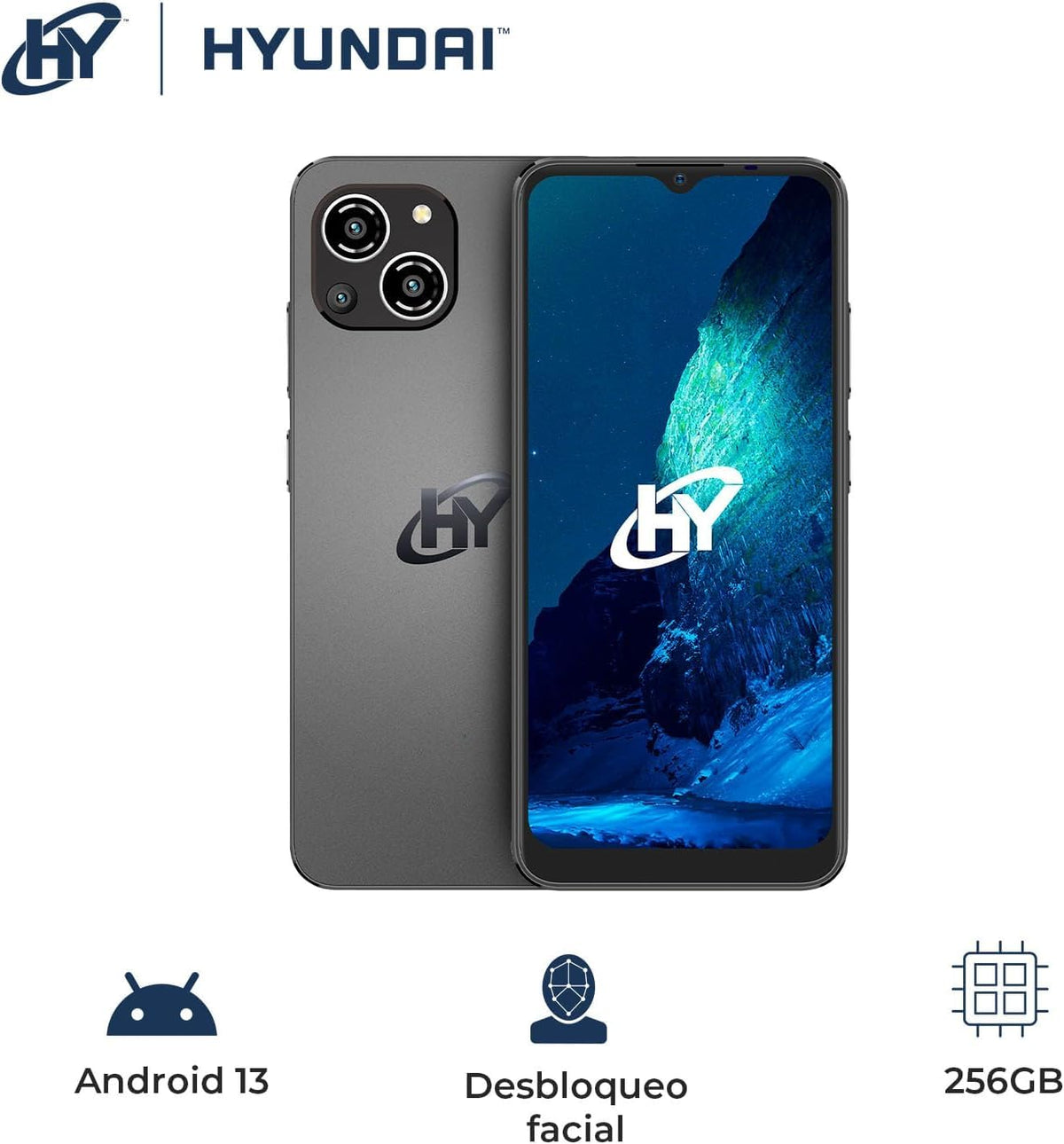 HYUNDAI, HyLine Prox Smartphone, Pantalla Digital 6.51”, Android 13, Celular con Desbloqueo Facial, Almacenamiento 256GB