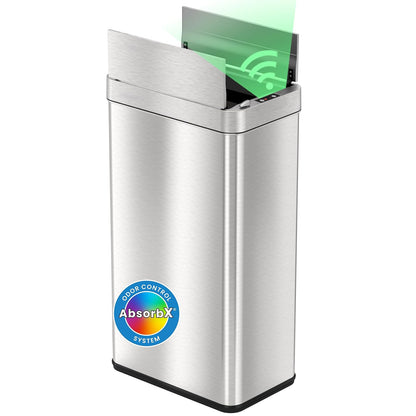 iTouchless - cubeta de Basura de Cocina Abierto de 18 galones con Tapa y Filtro de Olor, Cerradura de Tapa a Prueba de Perros, cubeta de Basura Delgado de Acero Inoxidable de 68 litros para casa, - Alas de 18 galones abiertas, sensor