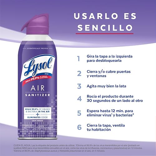 Lysol Air Sanitizer Spray Aromatizante y Desinfectante, Eliminador de malos olores para el hogar, baño y oficina. Alternativa de ambientador, 3 Pack Aromas ((White Linen, Lavender Sky, Light Breeze)