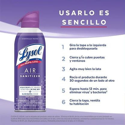 Lysol Air Sanitizer Spray Aromatizante y Desinfectante, Eliminador de malos olores para el hogar, baño y oficina. Alternativa de ambientador, 3 Pack Aromas ((White Linen, Lavender Sky, Light Breeze)