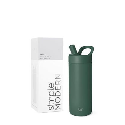 Simple Modern Botella de Agua para Niños con Tapa de Popote | Termo Aislado de Acero Inoxidable | Botellas de Agua para Niñas, Escuela y Deportes | A Prueba de Fugas y Libre de BPA| Mesa Colección | 475ml | Forest