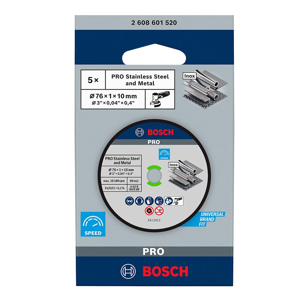 Bosch Discos de Corte Expert Centro Recto para Inox, Negro, 76 x 1 x 10 mm, 5 unidades