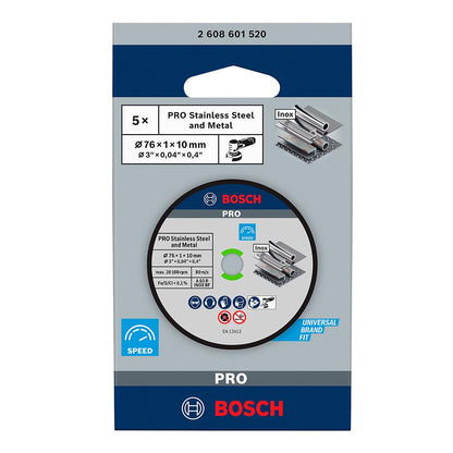 Bosch Discos de Corte Expert Centro Recto para Inox, Negro, 76 x 1 x 10 mm, 5 unidades