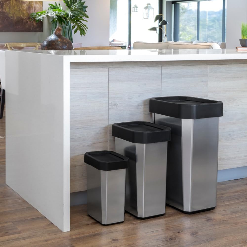 10 L Mini Bote de Basura con Tapa Vaivén IML Negro Metalizado, Ideal para Baños Pequeños, Escritorios y Rincones, Compacto, Ligero y de Fácil Mantenimiento | Estra