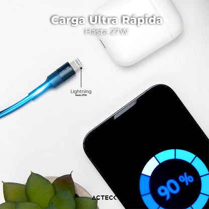 Cable USB C a Lightning Linx Plus CL420 / Carga Ultra Rápida + Hasta 27W 1Mt Nylon Trenzado + Macho a Macho Negro Advanced Series