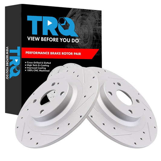 TRQ Juego de rotores de freno trasero ranurados y sólidos con recubrimiento G Compatible con Fiat 124 Spider 2017-2020 y Mazda MX-5 Miata 2016-2024