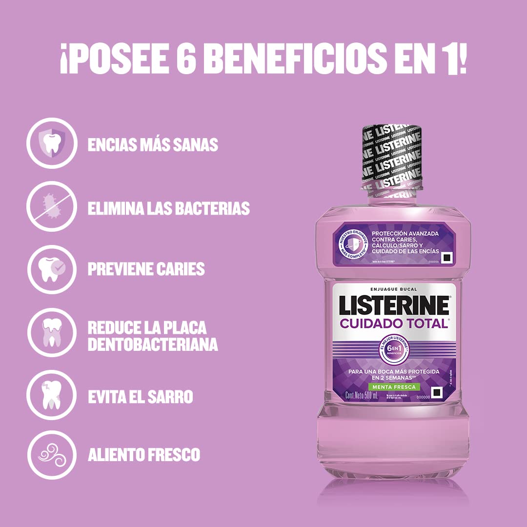 LISTERINE Enjuague Bucal Cool Mint 1 L + Enjuague Bucal Cuidado Total 1 L