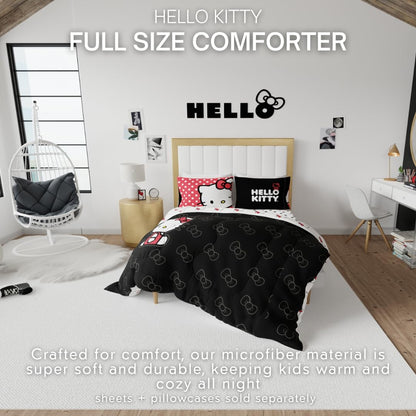 Franco Collectibles Hello Kitty Bedding - Edredón Reversible de Microfibra súper Suave y Acogedor, tamaño matrimonial (Producto con Licencia Oficial)