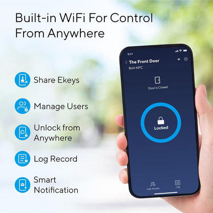 ULTRALOQ 2025 - Cerradura de puerta inteligente NFC, cerrojo WiFi integrado 6 en 1, cerradura de puerta de entrada sin llave y sensor de puerta, desbloqueo automático, resistente al agua IP65, fácil