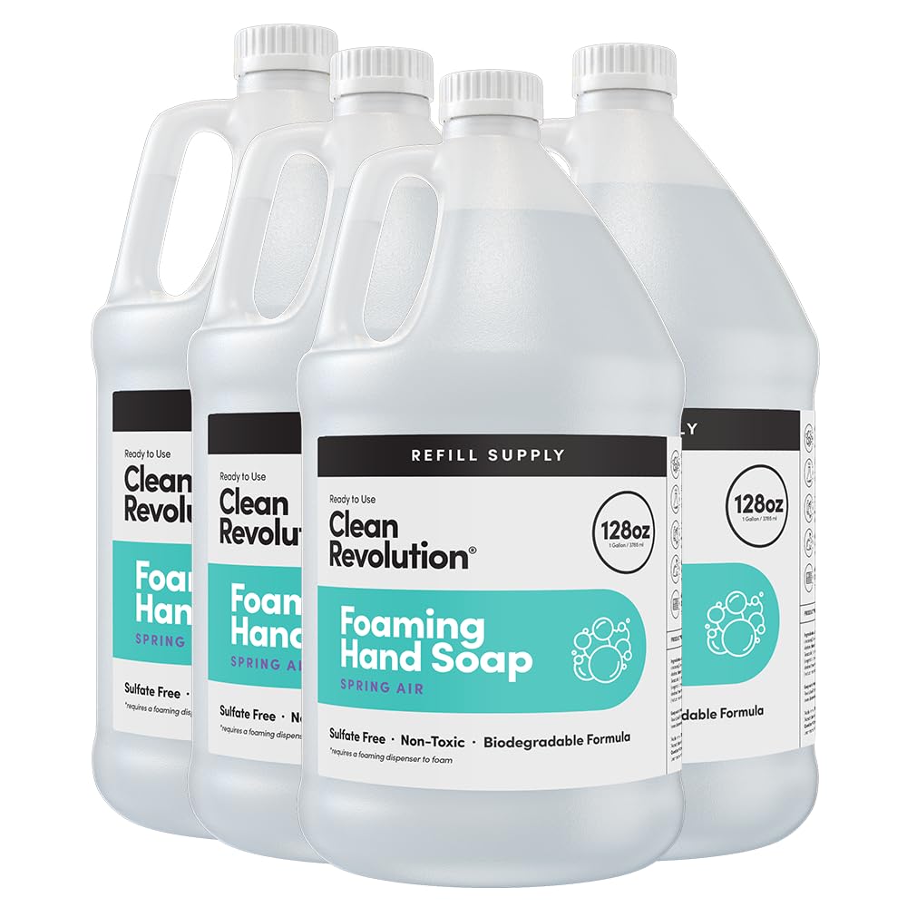 Clean Revolution Foaming Hand Soap Refill Supply Container. Ready to Use Formula. Spring Air Fragrance, 128 Fl. Oz | 4 Pack