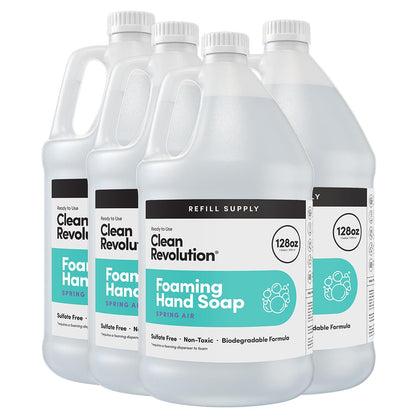 Clean Revolution Foaming Hand Soap Refill Supply Container. Ready to Use Formula. Spring Air Fragrance, 128 Fl. Oz | 4 Pack