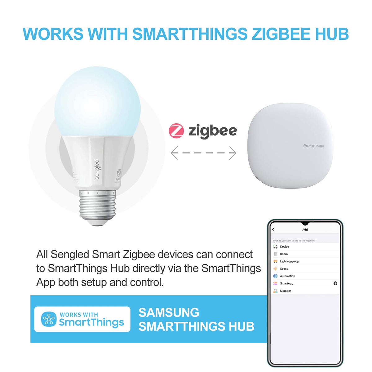 Sengled E11-G14W Smart LED Daylight - Bombilla A19 con Casquillo E26, Hub Requerido, 5000K 60W equivalente, funciona con Alexa, Google Assistant y SmartThings, Paquete de 4