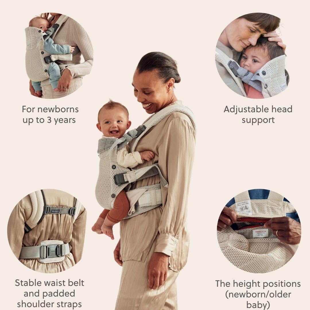 BabyBjörn Canguro Portabebé Harmony, Malla 3D, Crema