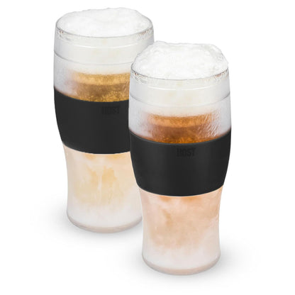 Host Copas de cerveza Freeze de 16 onzas, enfriador de gel de congelación de doble pared de plástico, juego de 2, color negro