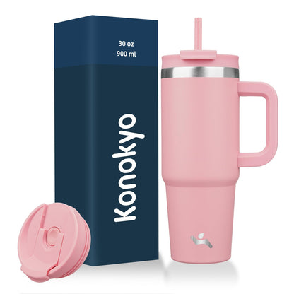Konokyo Vaso Térmico de 40 oz con Asa y Popote, Lavanda - 30 Ounces - Rosado