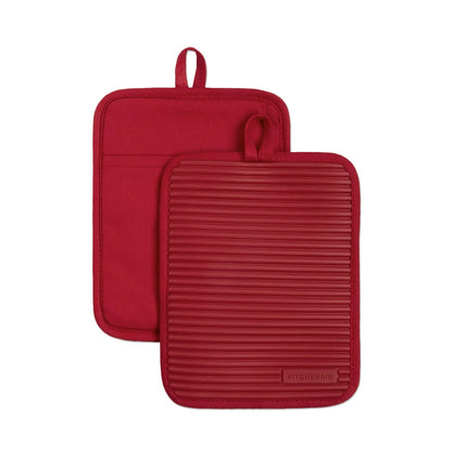 KitchenAid - Juego de 2 Soportes de Silicona Suave Acanalados, Color Rojo pasión, 7 x 9 Pulgadas