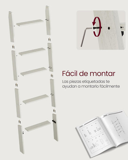 VASAGLE Toallero de 5 Niveles, Estante Para Toallas y Mantas, Organizador Escalera, Almacenamiento y Decoración, Blanco Rústico MLLS018W73