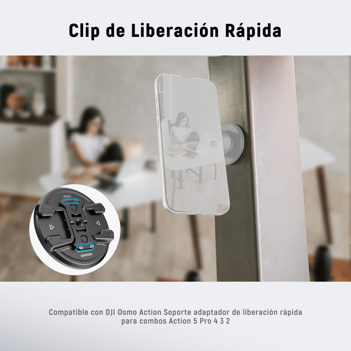 NEEWER Trípode Teléfono Motnaje Magnético con Adaptador Cámara Acción, Zapata Fría con Anti Off Pin, 1/4" Rosca Compatible con MagSafe iPhone 16 15 14 13 12 Series dji Montaje Adaptador, PA070
