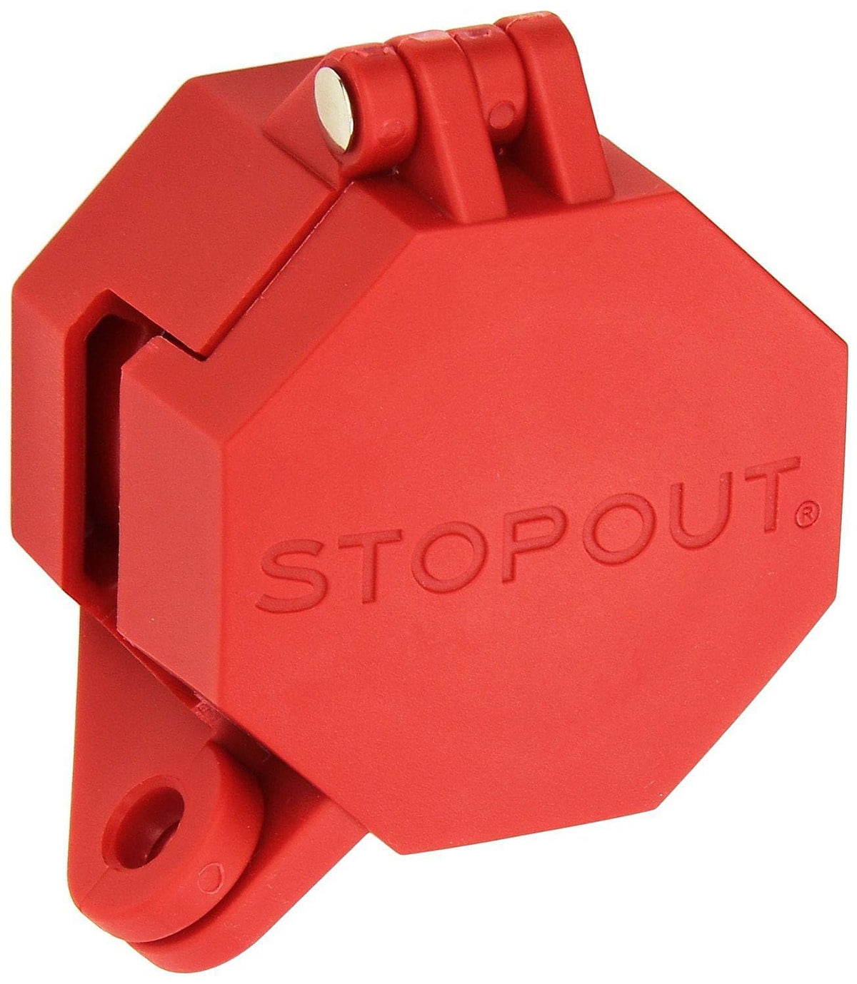 Accuform KDD477 STOPOUT - Bloqueo de mano Glad, bloquea el acceso a la conexión de la línea de aire, plástico con pasador de bisagra de acero recubierto de zinc, rojo