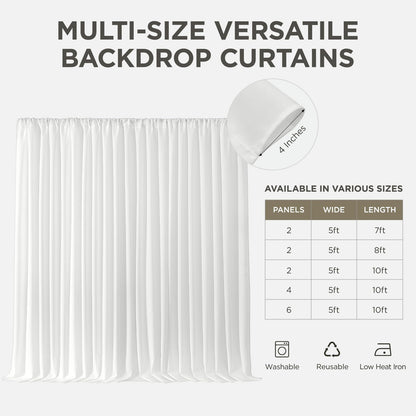 Joydeco - Cortinas de Fondo Blanco para Bodas, Fiestas, Cortinas de telón de Fondo para decoración de Boda, cumpleaños, Tela de poliéster sin Arrugas, 5 pies x 10 pies, 2 Paneles con Bolsillos para