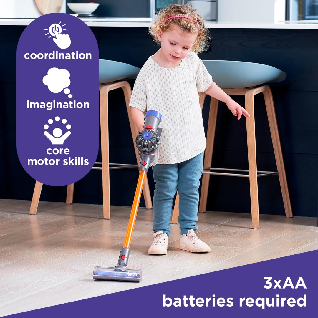 Casdon Dyson - Aspiradora inalámbrica interactiva y con Licencia Oficial de Juguete Dyson para niños a Partir de 3 años, diversión Realista de Juego de rol, Morado y Naranja