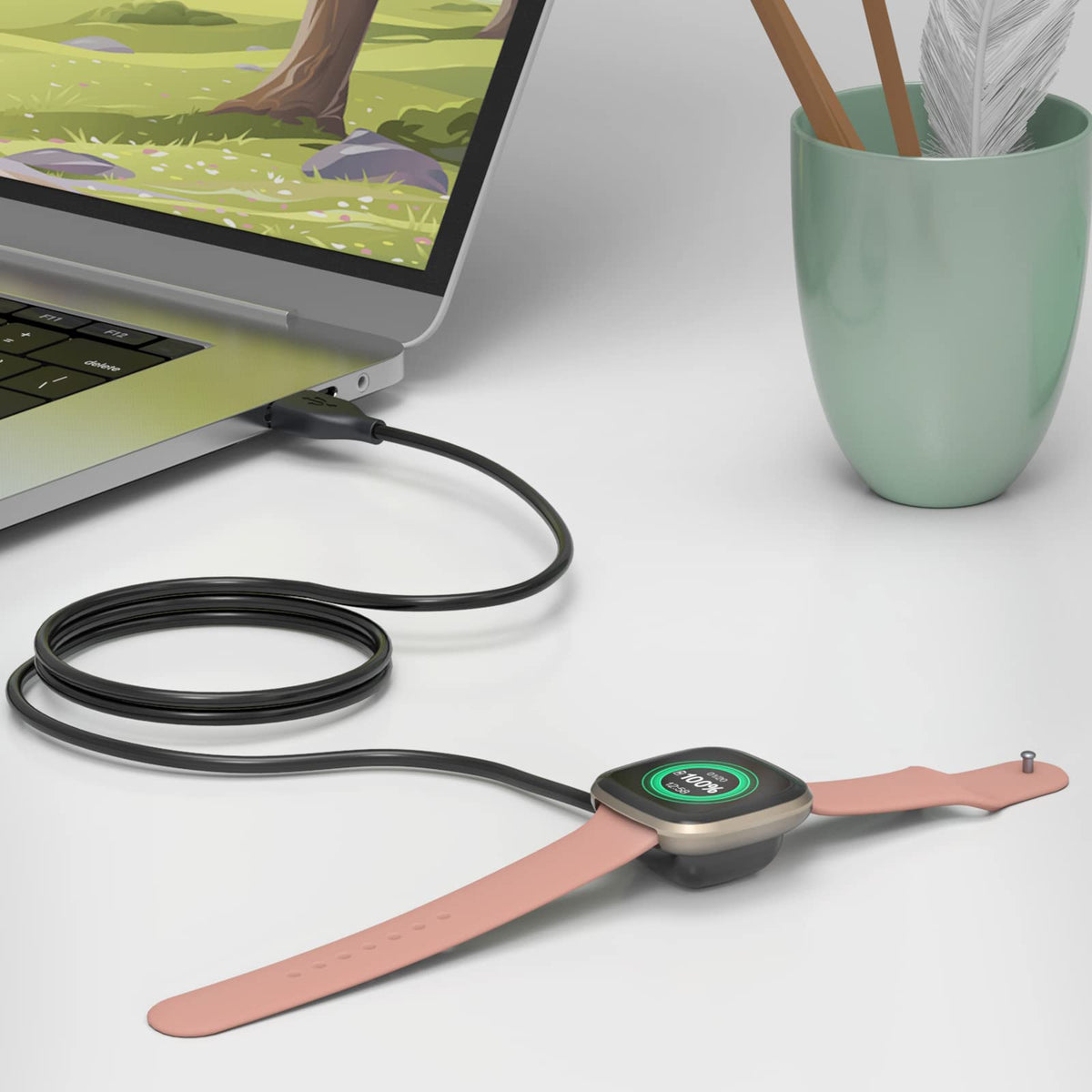 Trami Paquete de 2 compatibles con Fitbit Sense&Versa 3, Cable de Carga USB de Repuesto para Reloj Versa 3/Versa 4/Sense/Sense 2, 3.3 pies + 3.3 pies