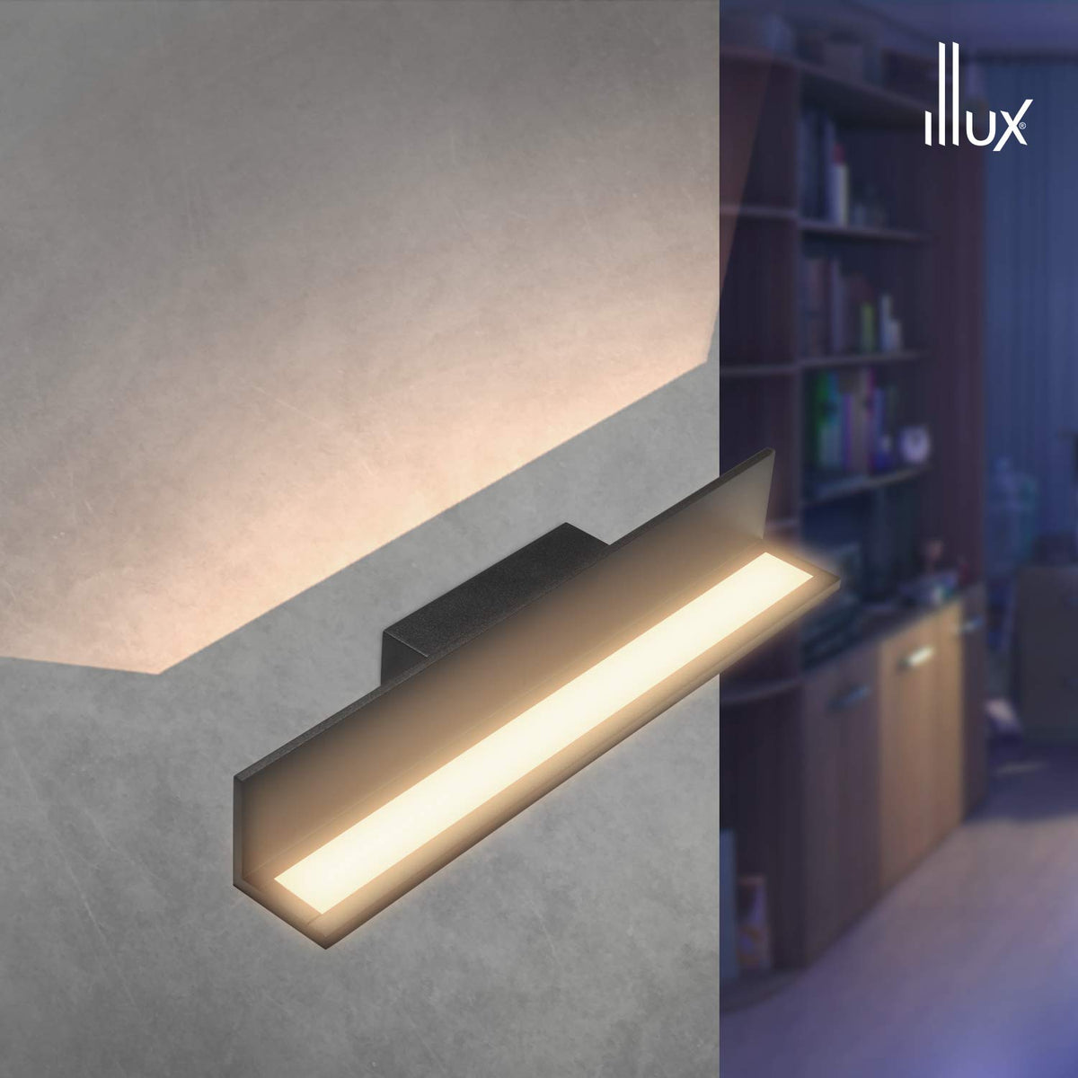 Illux de México Lámpara de pared LED, diseño moderno, aluminio, luz cálida (2700 K), ideal en salas, recepciones, ML-4605.N, Negro