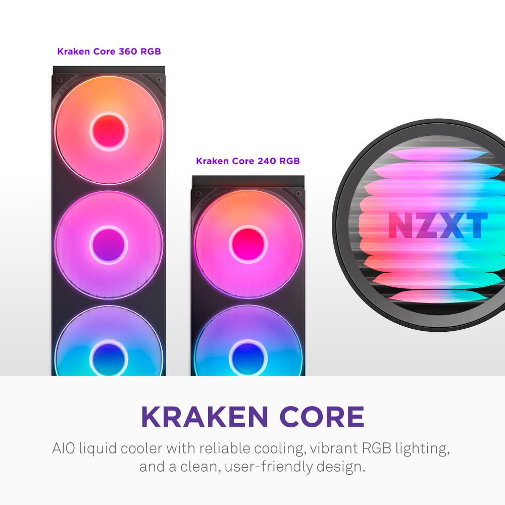 NZXT Kraken Core 360 RGB - AIO CPU Liquid Cooler - 360 mm Radiator - 360 mm Single-Frame Fan - Compatible with AMD® AM5/AM4 & Intel® LGA 1851/1700/1200/115X - Black