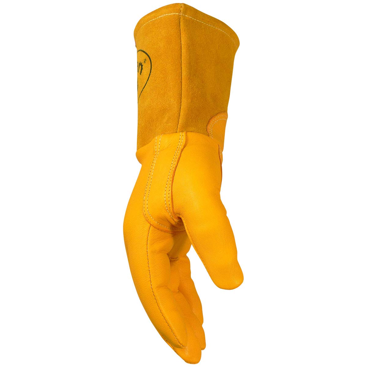Caiman - Guantes de soldadura MIG de piel de cabra de grano superior, costuras de Kevlar DuPont, sin forro, puño de guantelete de 4 pulgadas, dorado, L (1869-5)
