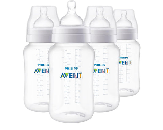 Philips Avent Biberón Anti-colic Clínicamente Comprobado 11 oz Traslúcido | Menos aire durante la alimentación | Ayuda a reducir cólicos y malestares | Flujo 3 - Medio | 4 pz | SCY106/04