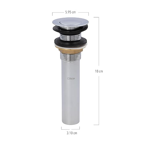 DICA, Contra de Latón Sistema Push sin Rebosadero, Plastico, Acabado Cromo, Se Coloca en el Lavabo para Descargas de Liquido, Capacidad de Desalojo 18L/min, 4206CPS