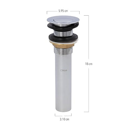 DICA, Contra de Latón Sistema Push sin Rebosadero, Plastico, Acabado Cromo, Se Coloca en el Lavabo para Descargas de Liquido, Capacidad de Desalojo 18L/min, 4206CPS