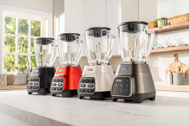 Oster Licuadora 1000 W con Vaso de Vidrio de 1.5 L, 2 Programas Automáticos | Tecnología Reversible: prepara jugos, smoothies, salsas y masas, vaso de vidrio + Blend-N-Go de Tritan 750 ml, BLSTPYG1310NBG