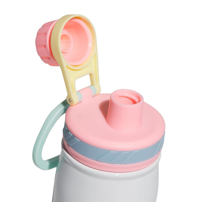 adidas Botella de agua de metal de 600 ml, acero inoxidable 18/8 con aislamiento de doble pared caliente y frío, Blanco/Rosa Spark/Clear Sky Blue, 20 Ounces