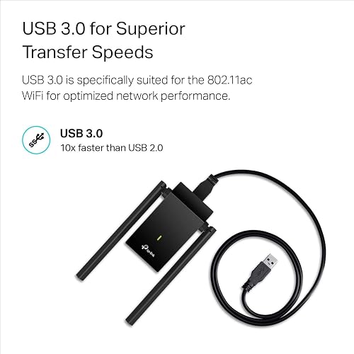 TP-Link Adaptador USB WiFi AC1300Mbps de Doble Banda 5dBi de Alta Ganancia Antena 2.4GHz/5GHz Adaptador de Red inalámbrico para PC de computadora (Archer T4U Plus) - Compatible con Windows 11/10, Mac