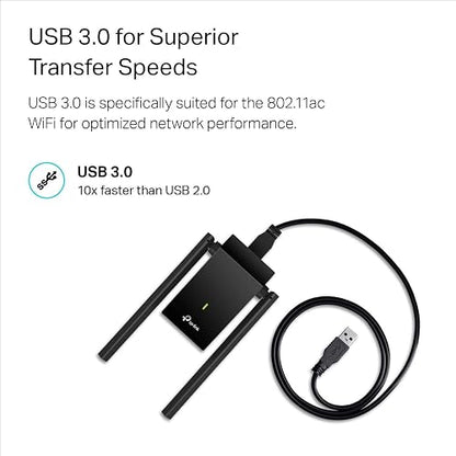 TP-Link Adaptador USB WiFi AC1300Mbps de Doble Banda 5dBi de Alta Ganancia Antena 2.4GHz/5GHz Adaptador de Red inalámbrico para PC de computadora (Archer T4U Plus) - Compatible con Windows 11/10, Mac