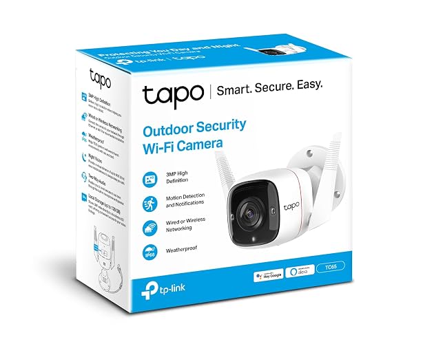 Tapo TP-Link TC65, Nuevo cámara de Seguridad Wi-Fi para Exteriores, 3MP, Visión Nocturna, Audio Bidireccional. Cloud Video Recording, Funciona con Alexa