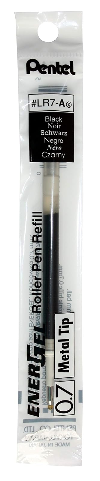 Pentel Energel Recargas estándar, 7 mm, Negro, Paquete de 12