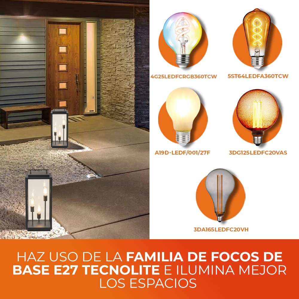 Tecnolite Lámpara de Pilar/Piso Tipo Farol Exterior, Potencia Máx. 180 W, 3 Bases E27, IP44, No incluye focos