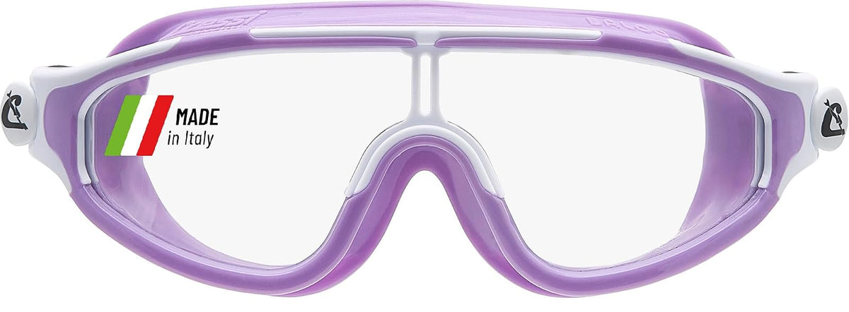 Cressi Wide View Swim Mask for Kids Aged 2, 3, 4, 5, 6, 7 Years Old - Baloo Made in Italy - Lila - Blanco