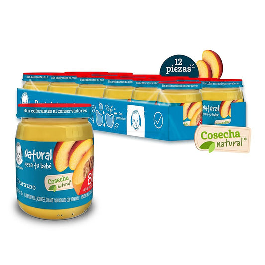 Gerber Papilla Etapa 3, A Partir de 8 Meses, Durazno, Paquete de 12 Frascos de 170 g c/u