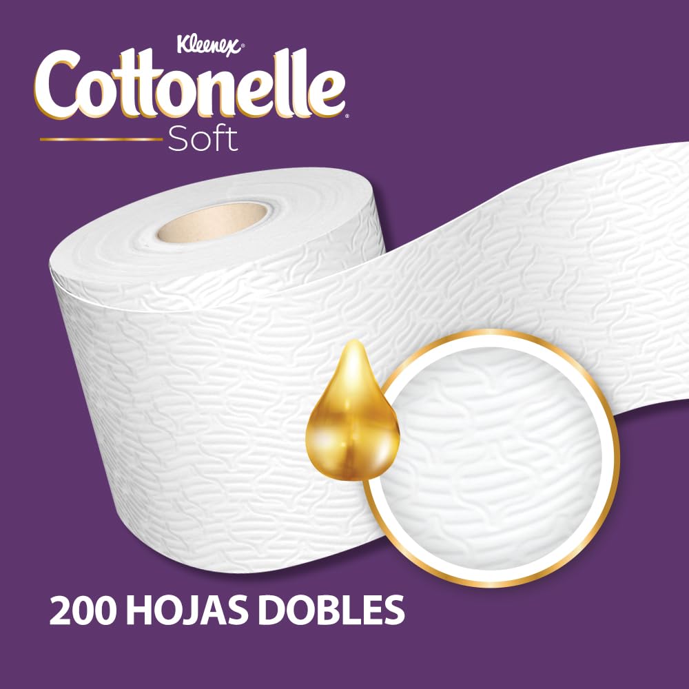 Kleenex Cottonelle Soft, Papel Higiénico, Paquete con 24 Rollos de 200 Hojas Dobles C/U