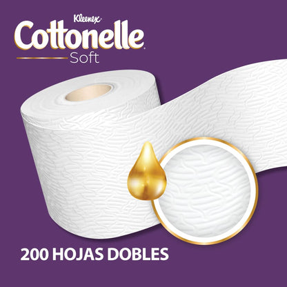 Kleenex Cottonelle Soft, Papel Higiénico, Paquete con 24 Rollos de 200 Hojas Dobles C/U