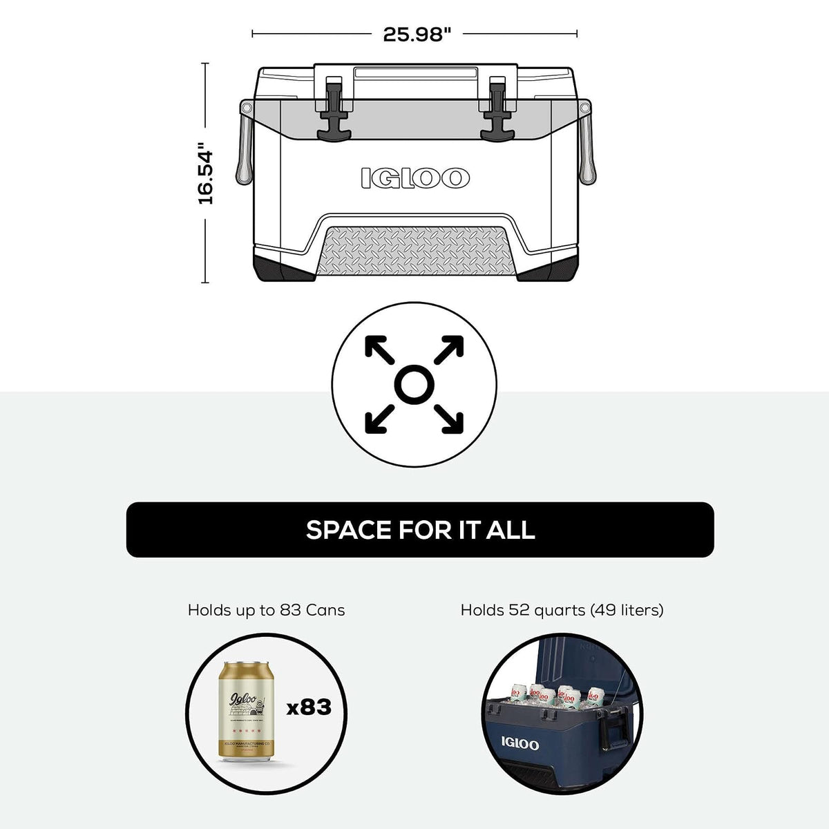 Igloo BMX 52 Quart Cooler with Cool Riser Technology, Fish Ruler, and Tie-Down Points