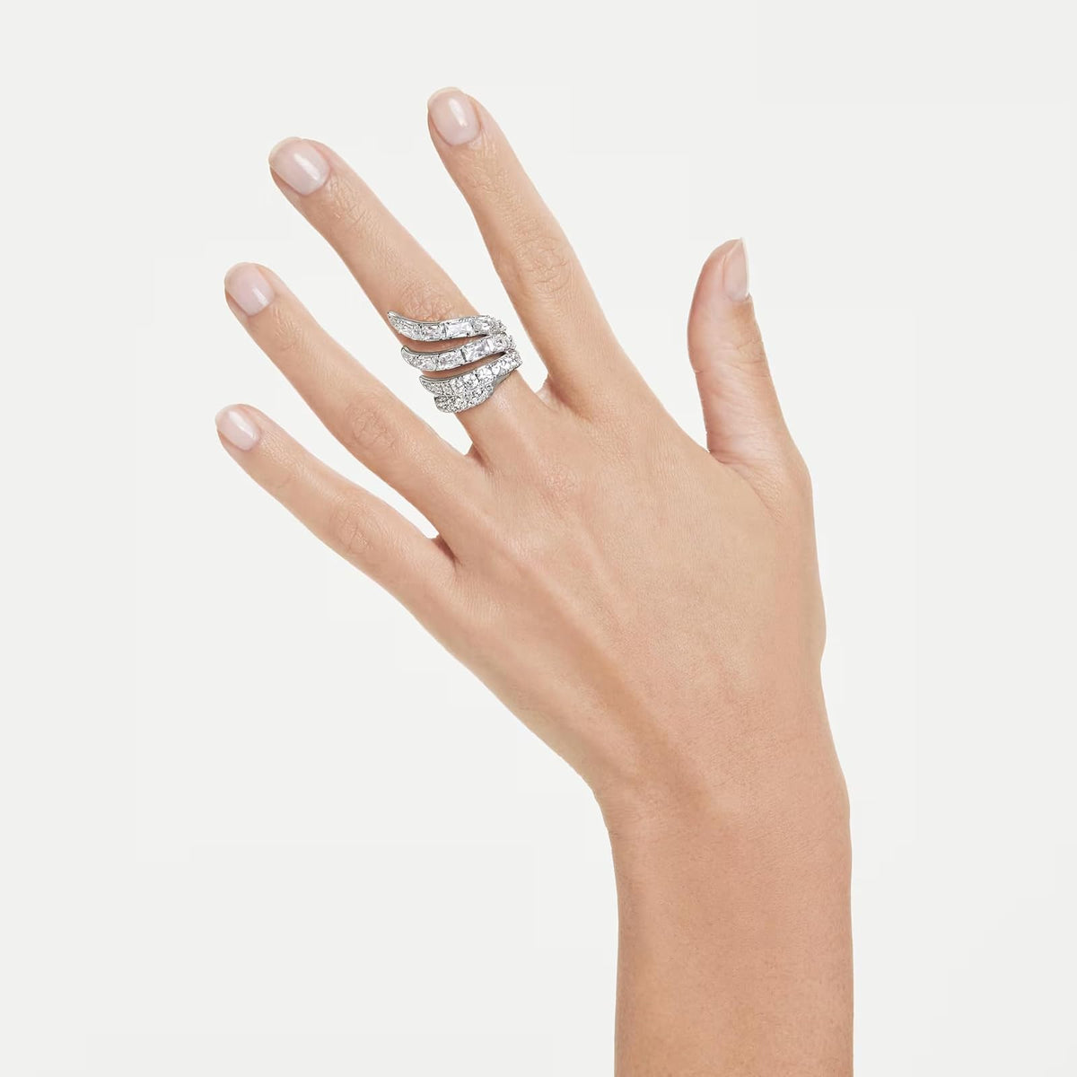 Anillo de cóctel Vienna, Tallas mixtas, Cisne, Blanco, Acabado en rodio